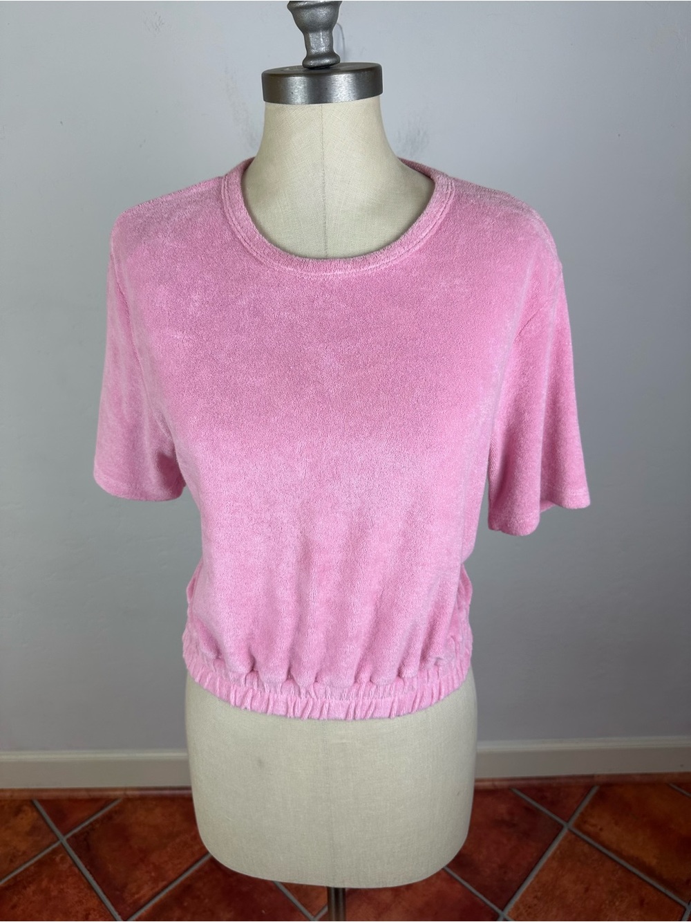 NWT Monrow Terry Cloth Diamond Top in Vibrant Pink